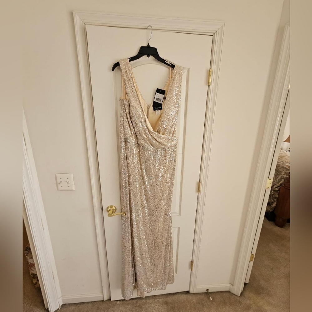 La Femme Sparkling Gold Sequin Gown